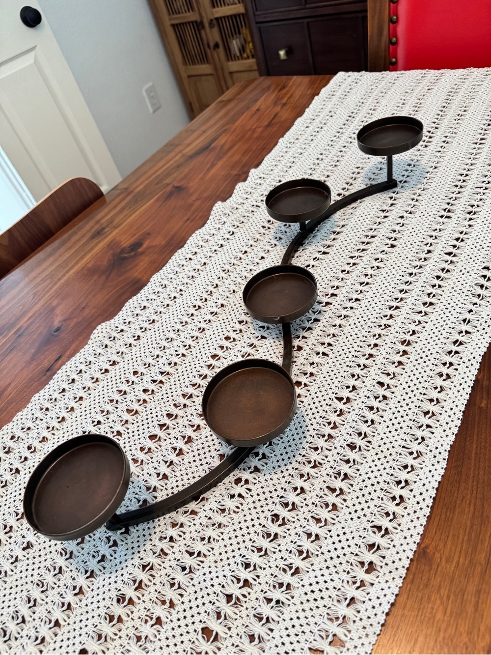 Crate And Barrel Metal 5 light Pillar Candelabra Centerpiece/Candle Holder 25”